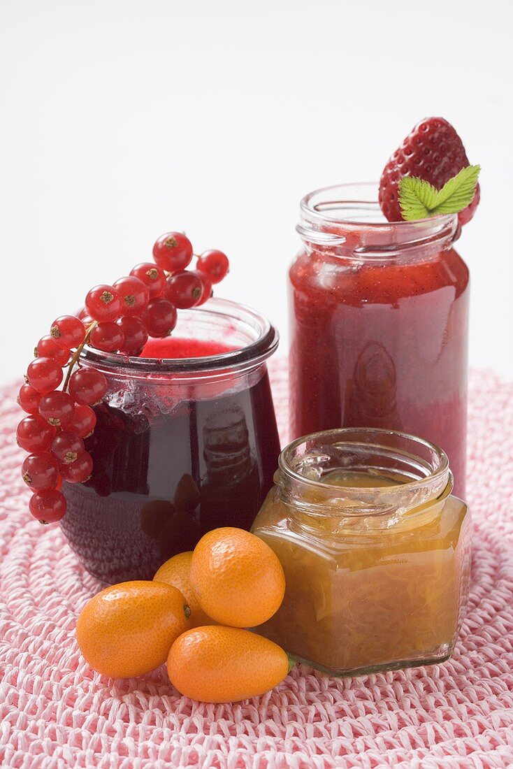 Three different jars of jam