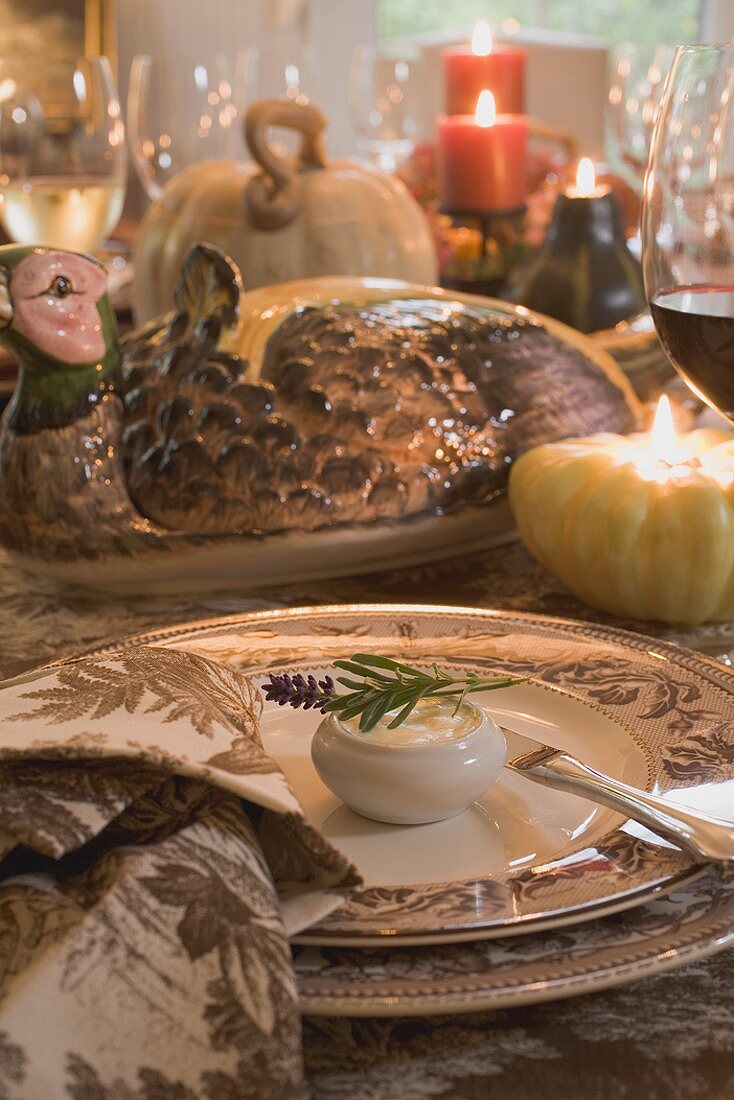 Festive place-setting with butter for Thanksgiving (USA)