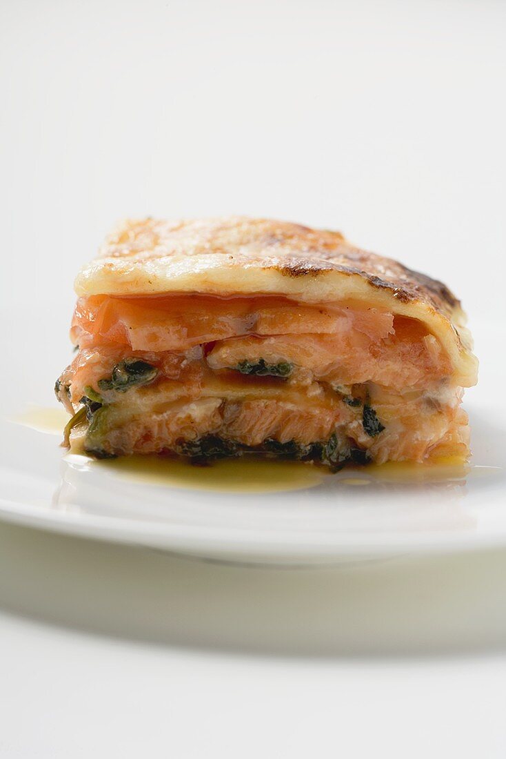 Portion of salmon lasagne