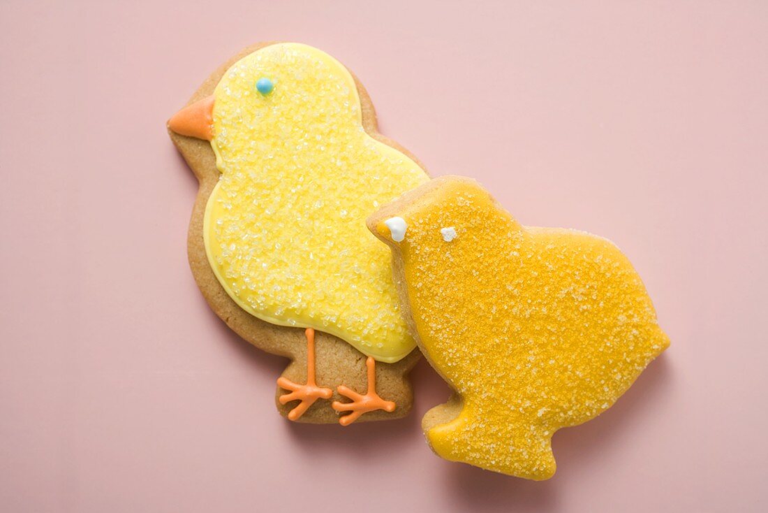 Two Easter biscuits (different yellow chicks)