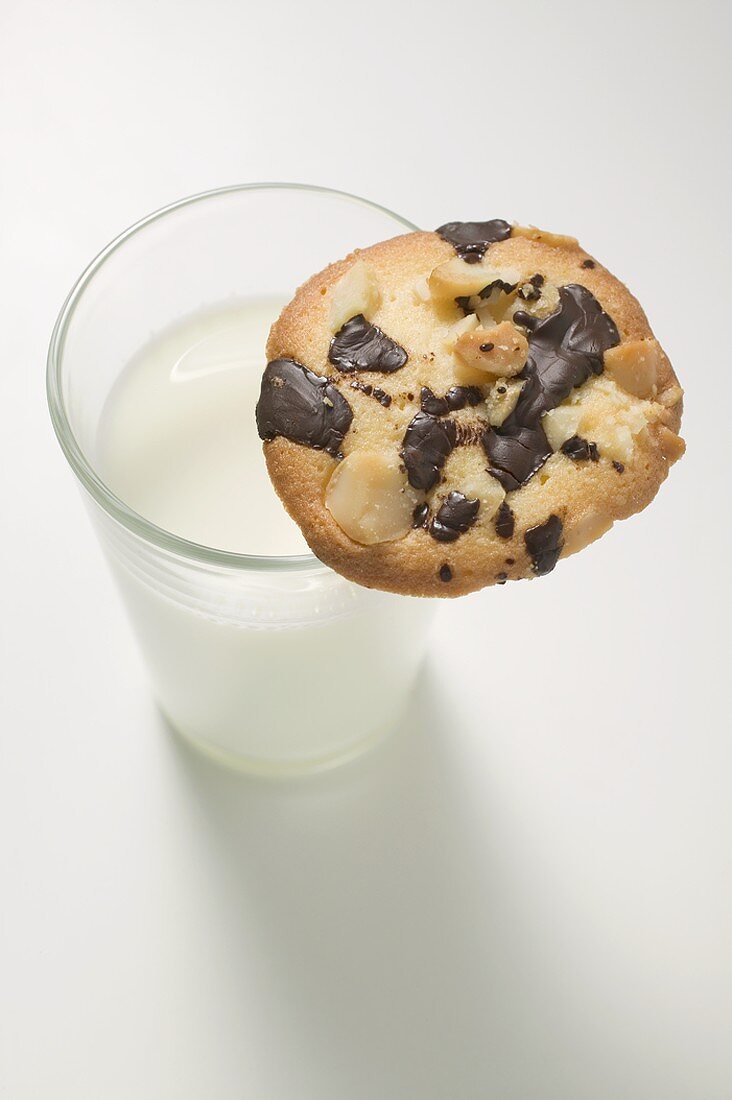 Chocolate Chip Peanut Cookie auf Glas Milch