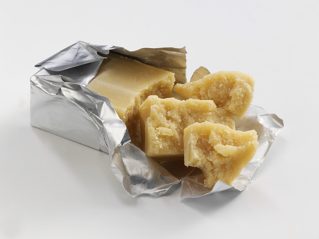 Marzipan in opened packaging