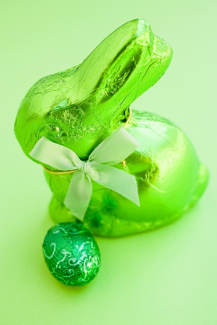 Green Easter Bunny and chocolate egg