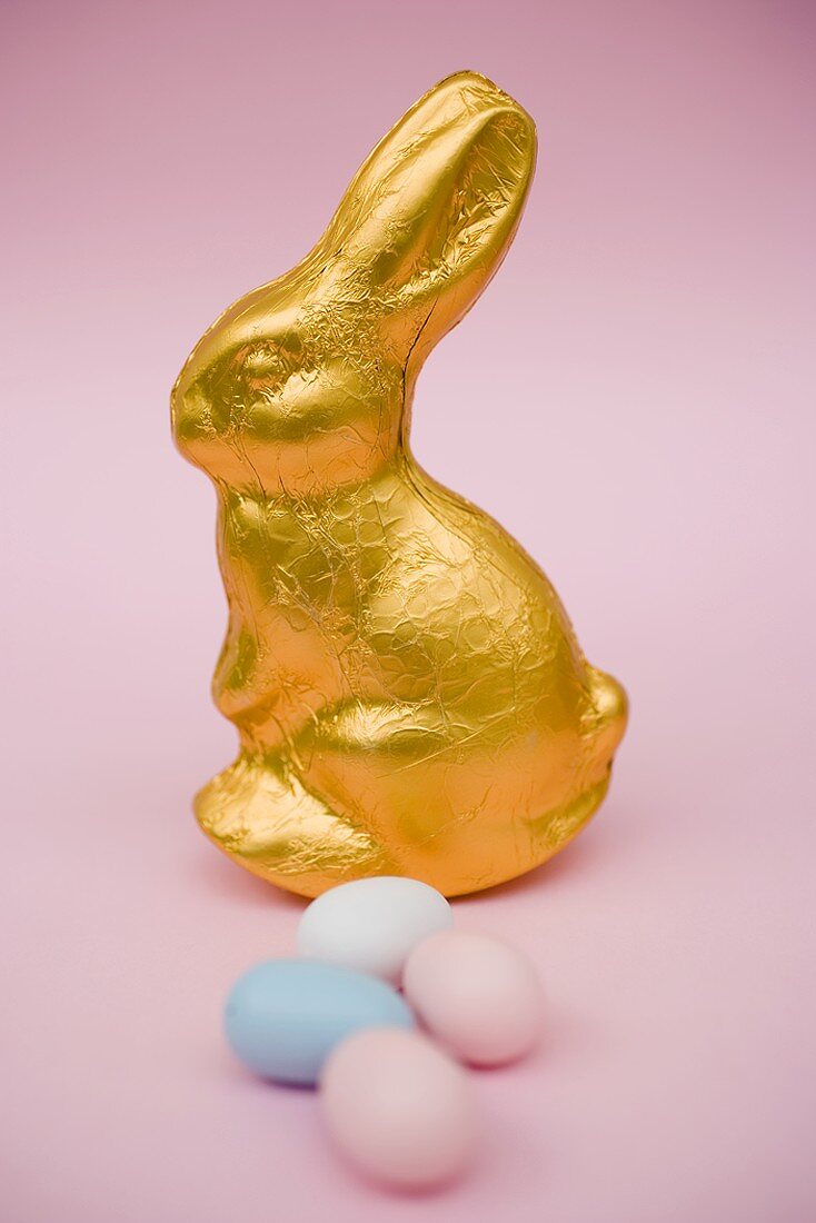 Gold Easter Bunny and sugar eggs