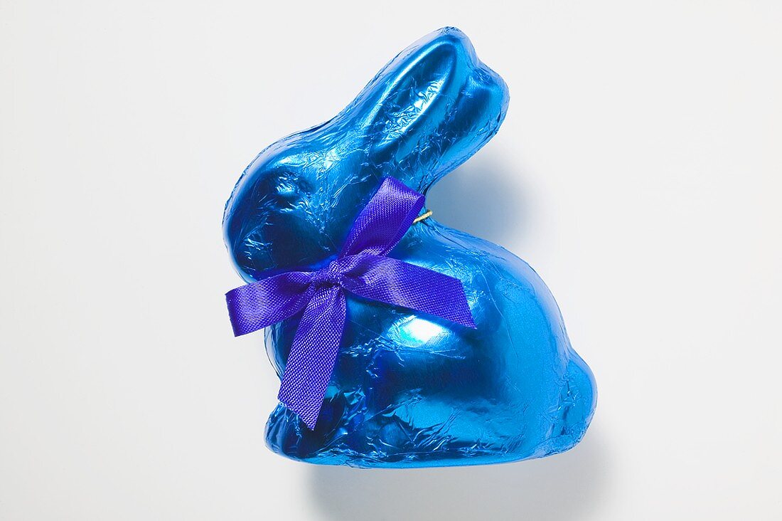 Chocolate bunny in blue foil