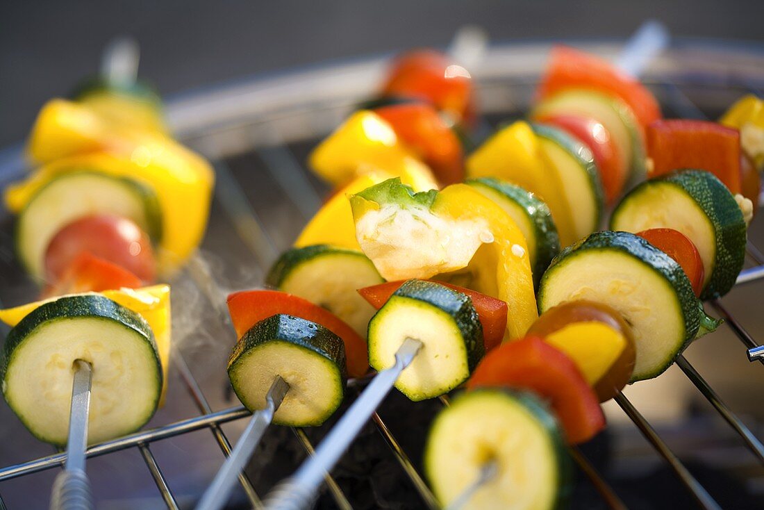 Vegetable kebabs on barbecue