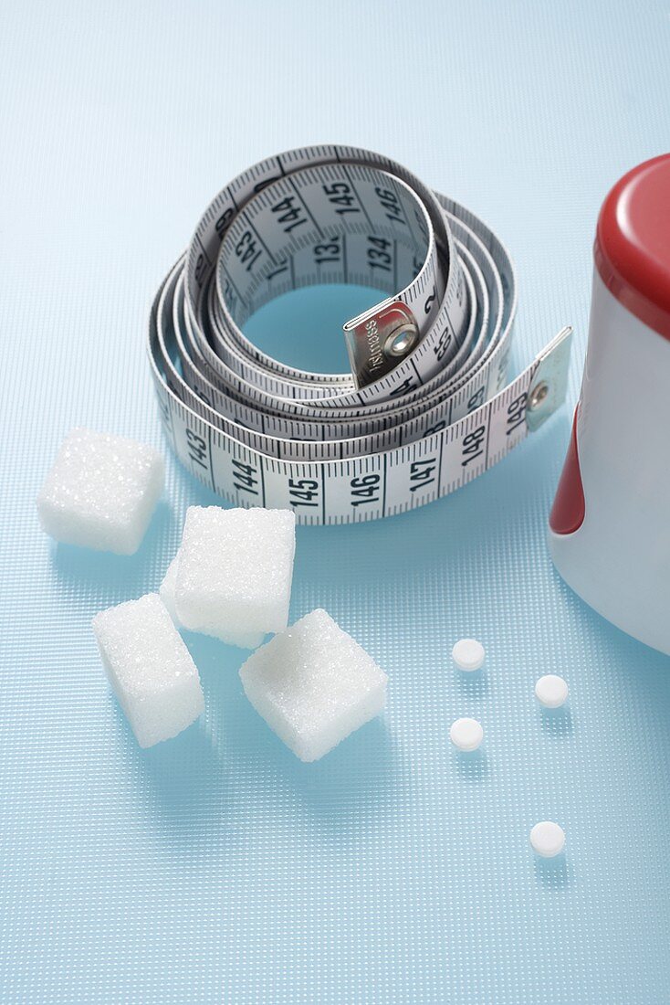 Tape measure, sweetener tablets and sugar cubes
