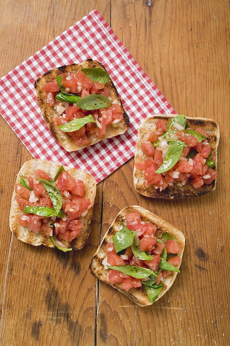 Bruschetta with tomato salsa and basil