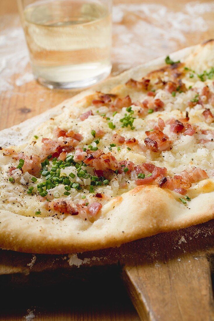 Pizza with bacon and chives