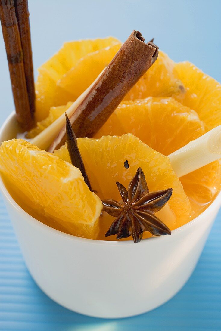 Orange slices with star anise, lemon grass & cinnamon sticks