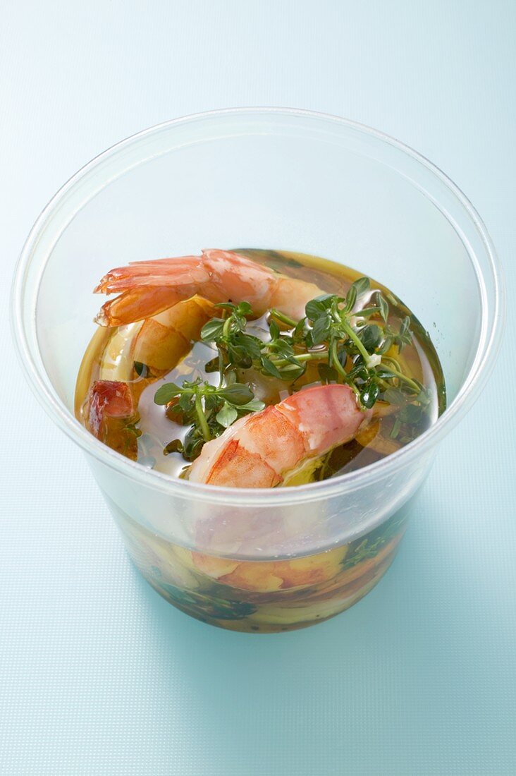 Prawns in olive oil with cress