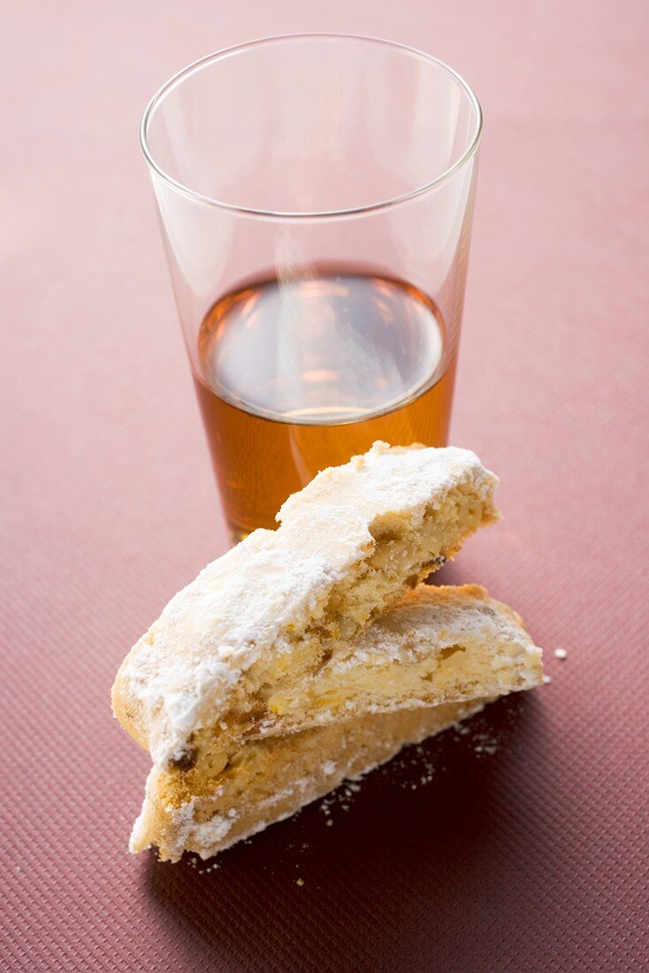 Cantucci (Italian almond biscuits) and glass of Vin Santo