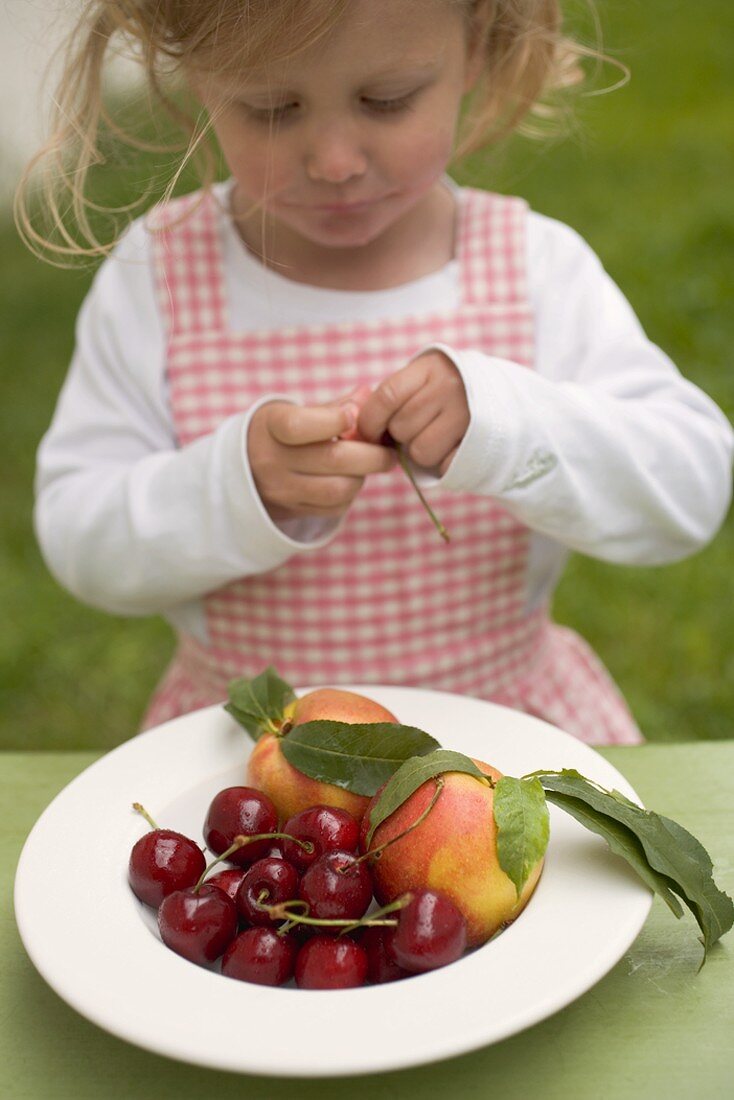 Kleines Mädchen isst frische Kirschen