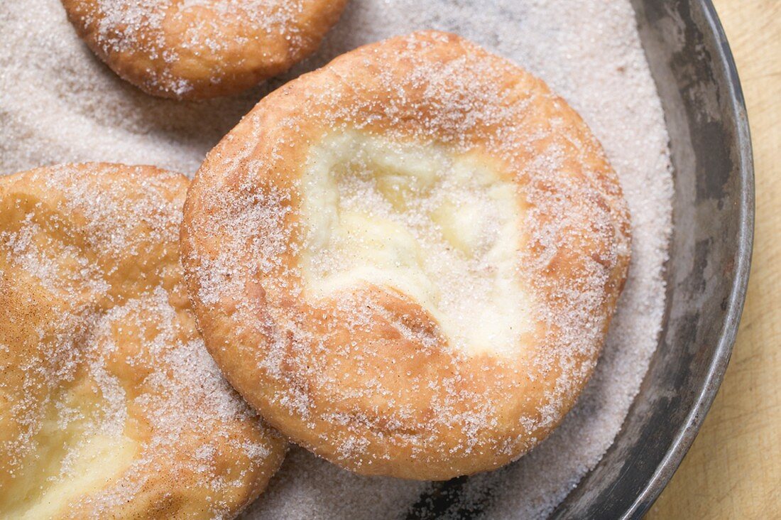 Auszogene (Bavarian doughnuts) in frying pan