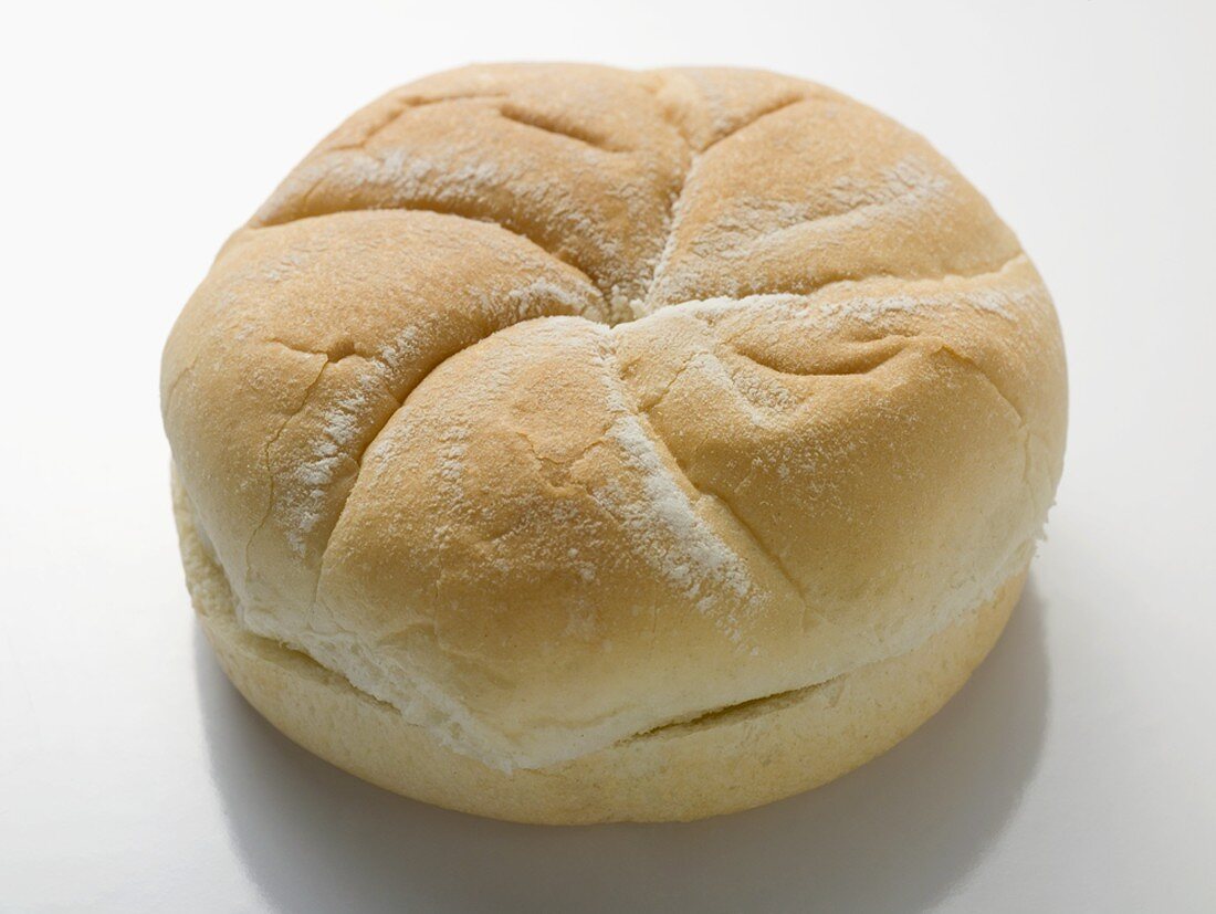 A bread roll, split