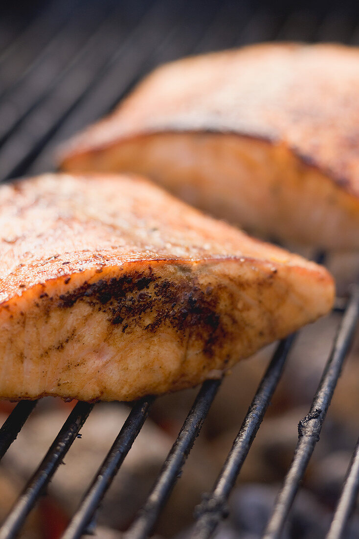 Salmon fillets on a barbecue