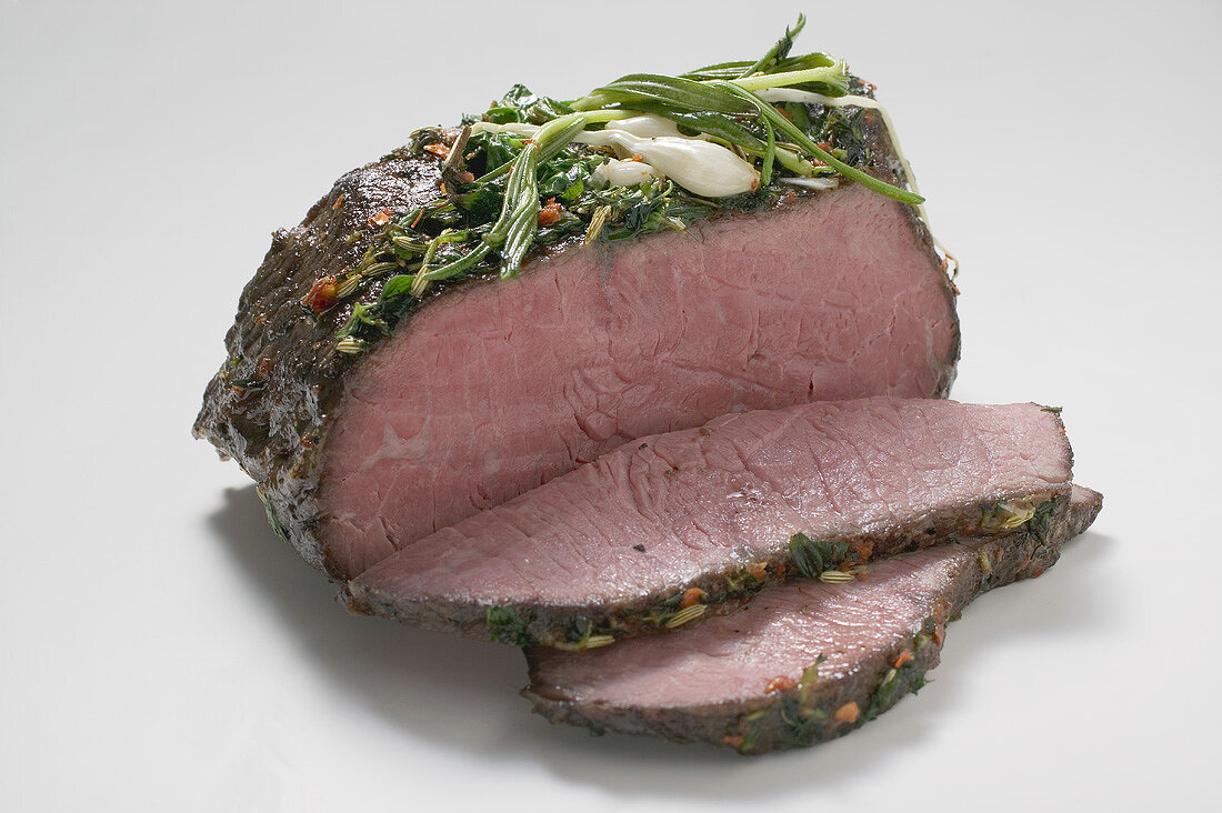 Roast beef, partly carved
