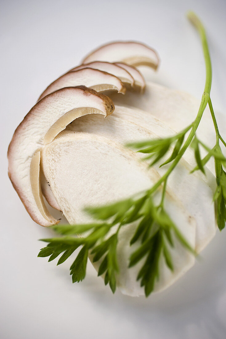 Cep slices and parsley