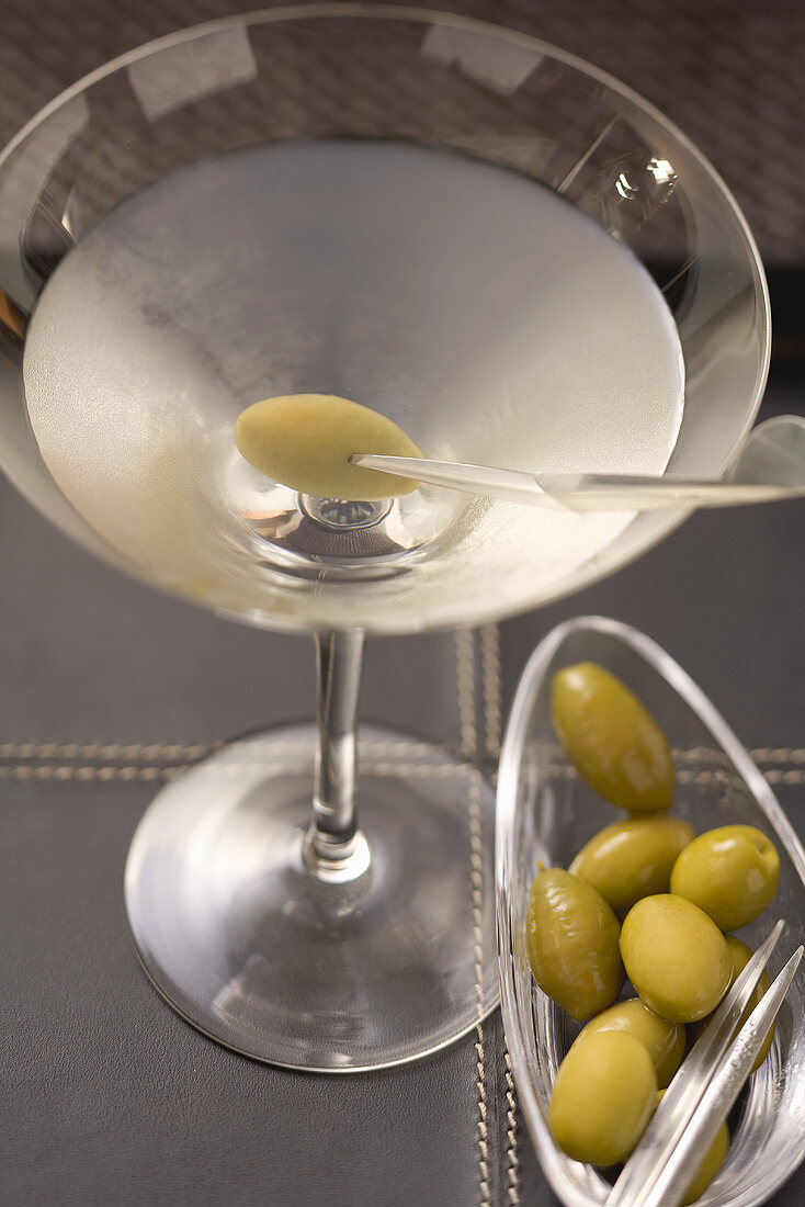 Martini with olives (overhead view)