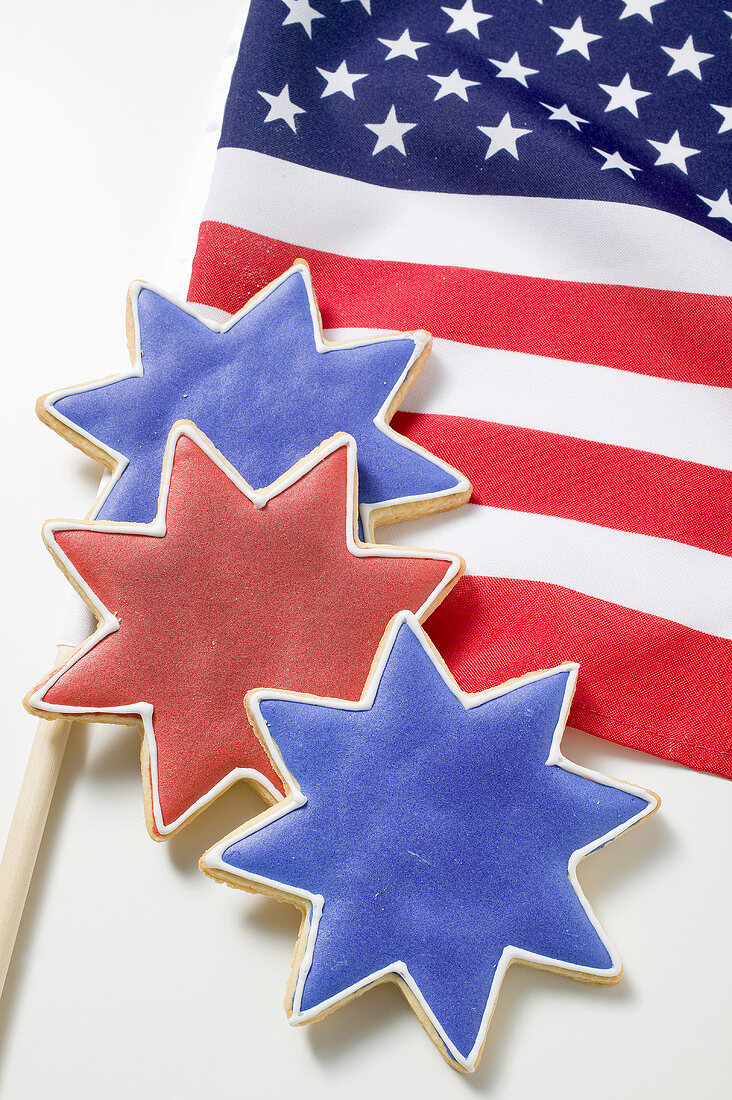 Three star cookies on American flag