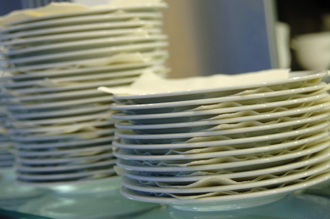 Several piles of plates