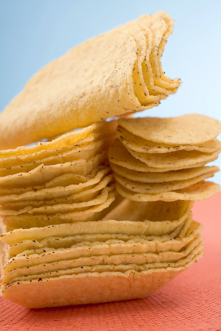 Assorted tortilla chips and tacos