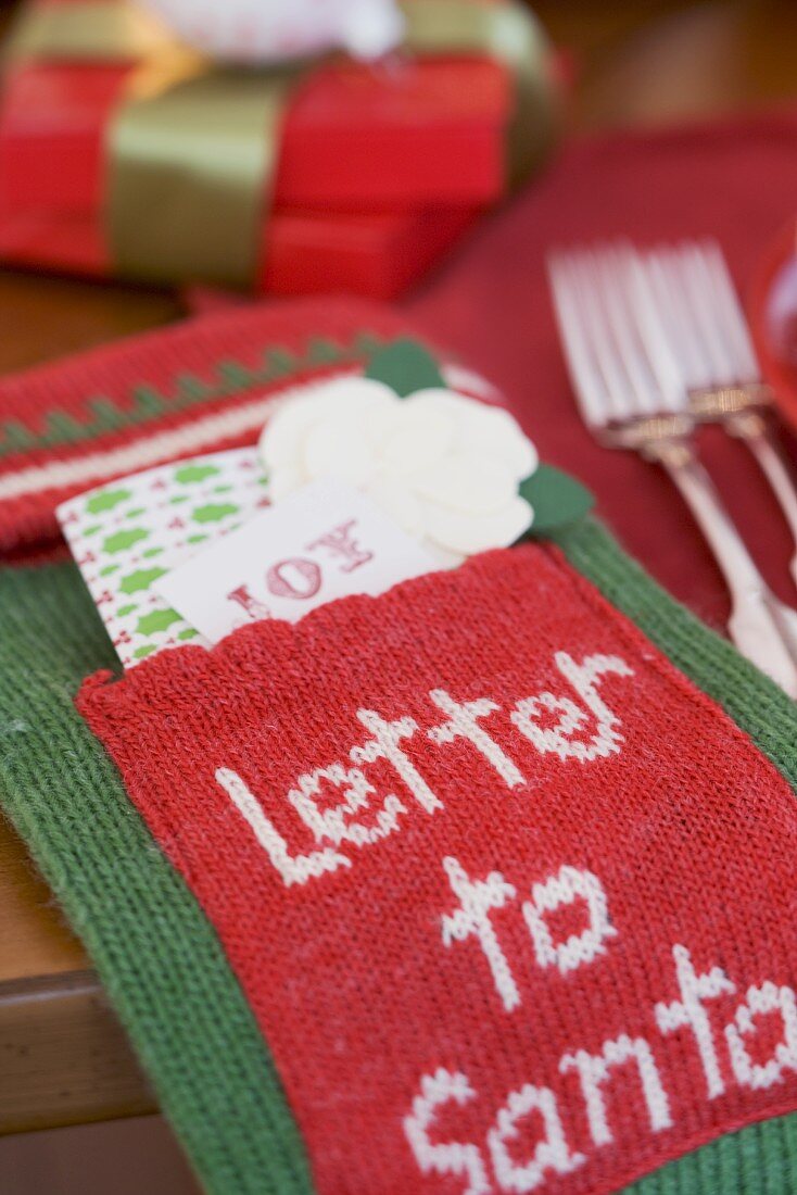 Christmas decorations on laid table (USA)