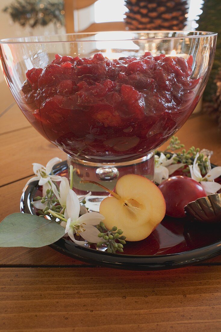 Cranberry sauce on Christmas table (USA)