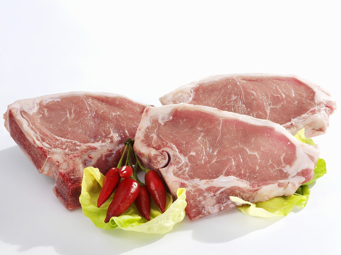 Three fresh veal chops