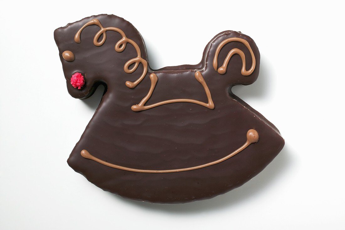 Rocking horse biscuit with chocolate icing