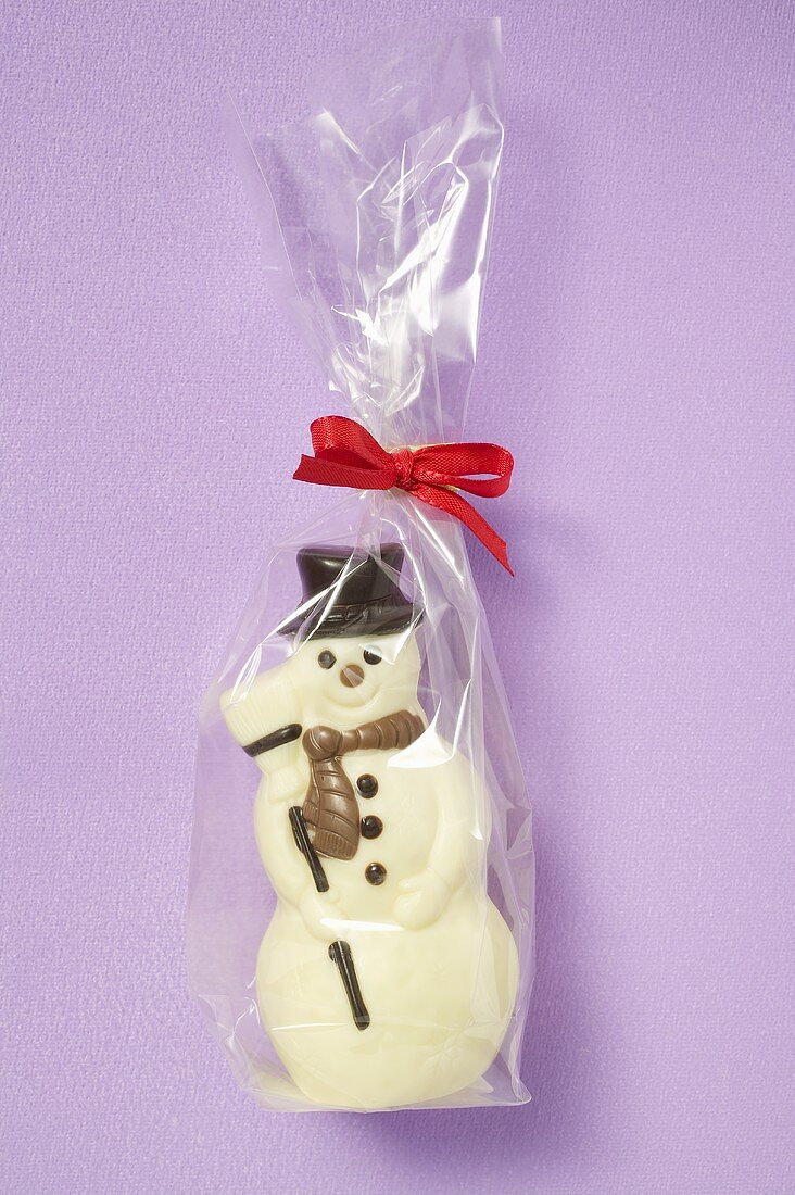 Chocolate snowman in cellophane bag