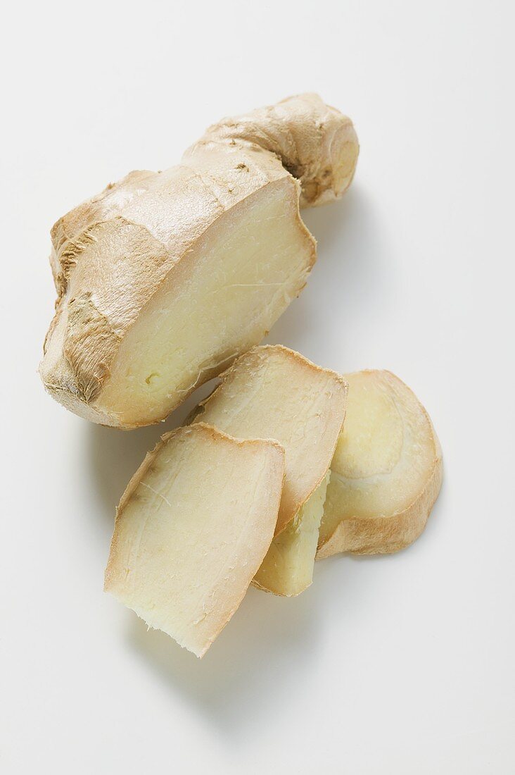 Ginger root, partly sliced