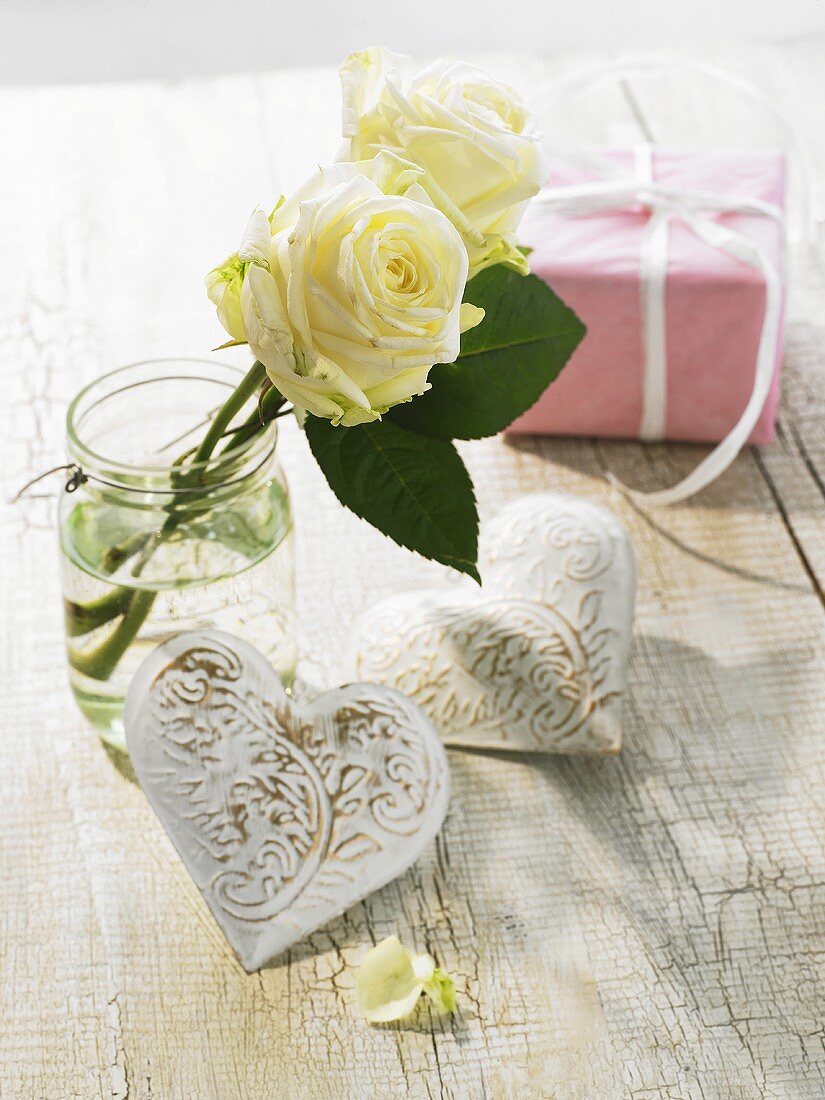 White roses and white hearts