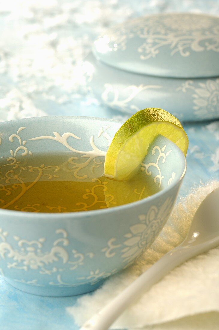 Tea to treat a cold with slice of lemon