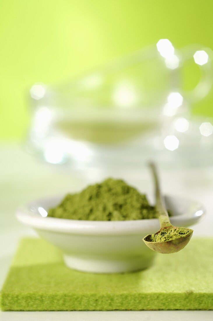 Green tea (powder) in a dish