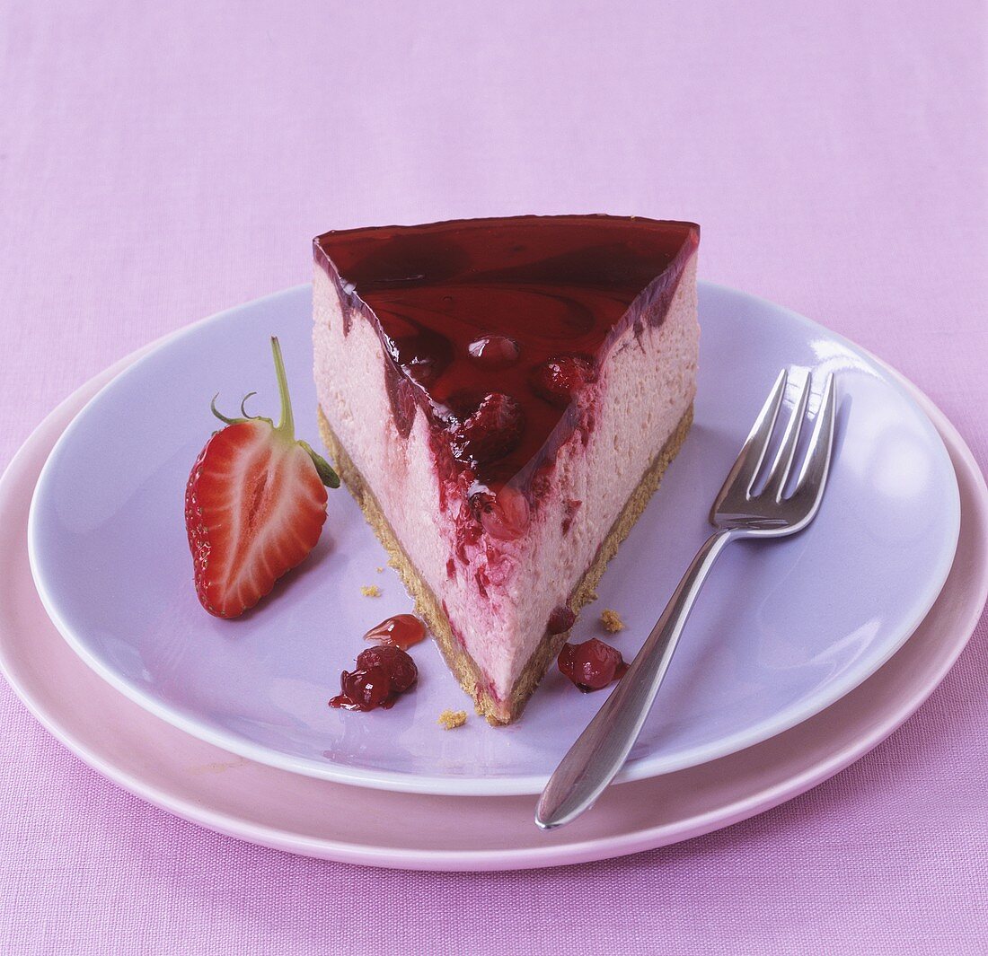 A piece of berry cheesecake