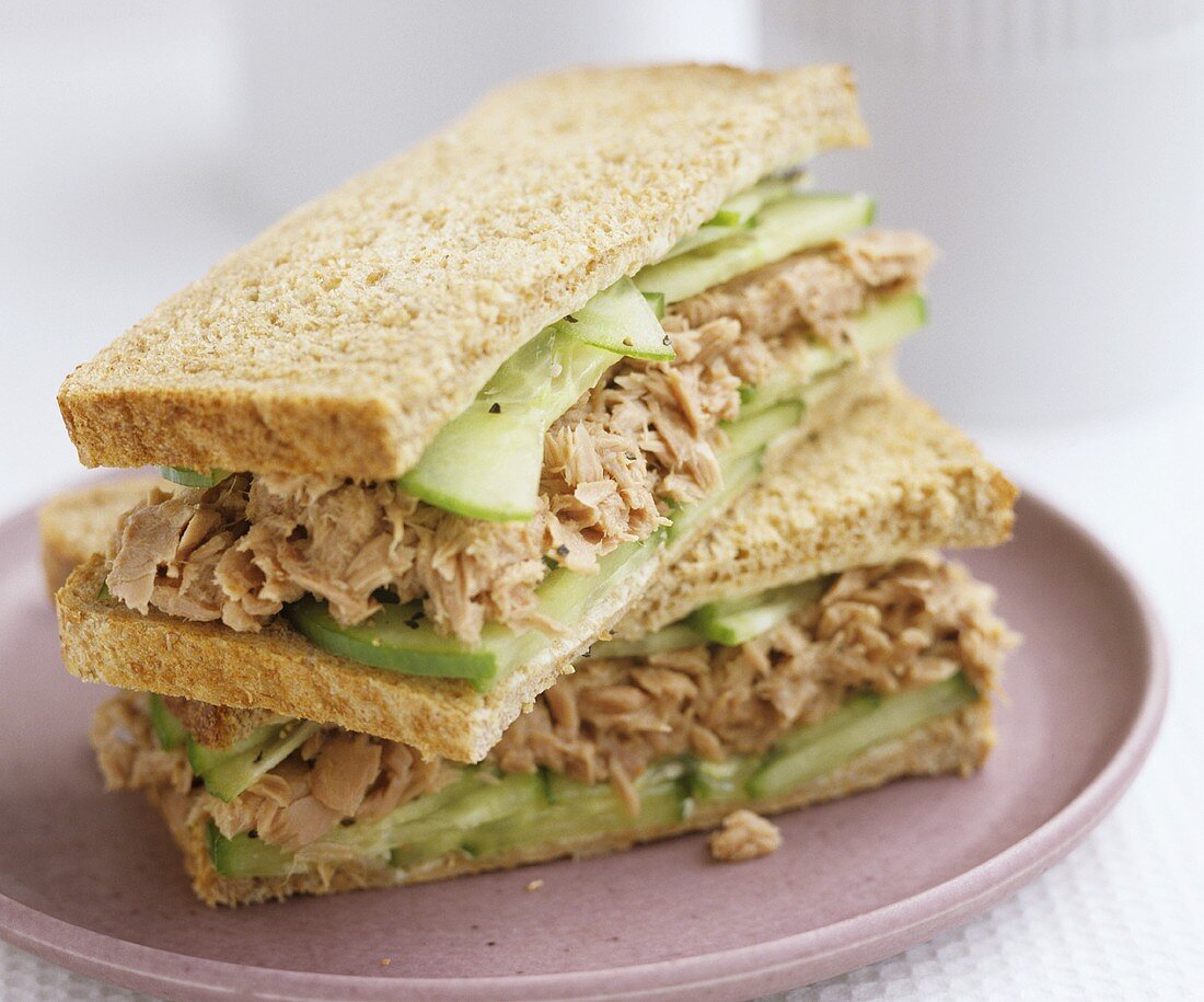 Tuna and cucumber sandwiches in wholemeal bread