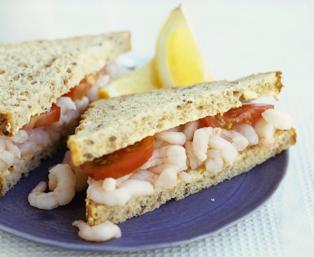 Shrimp and tomato sandwich in wholemeal bread
