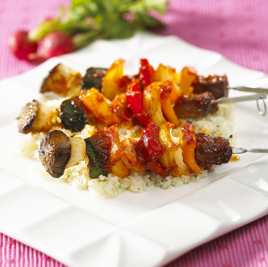 Sweet and sour meat and vegetable kebabs