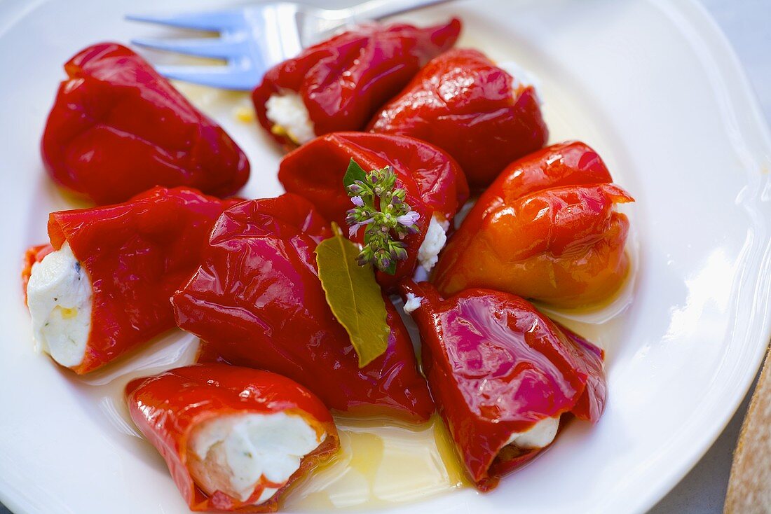 Red peppers stuffed with feta cheese
