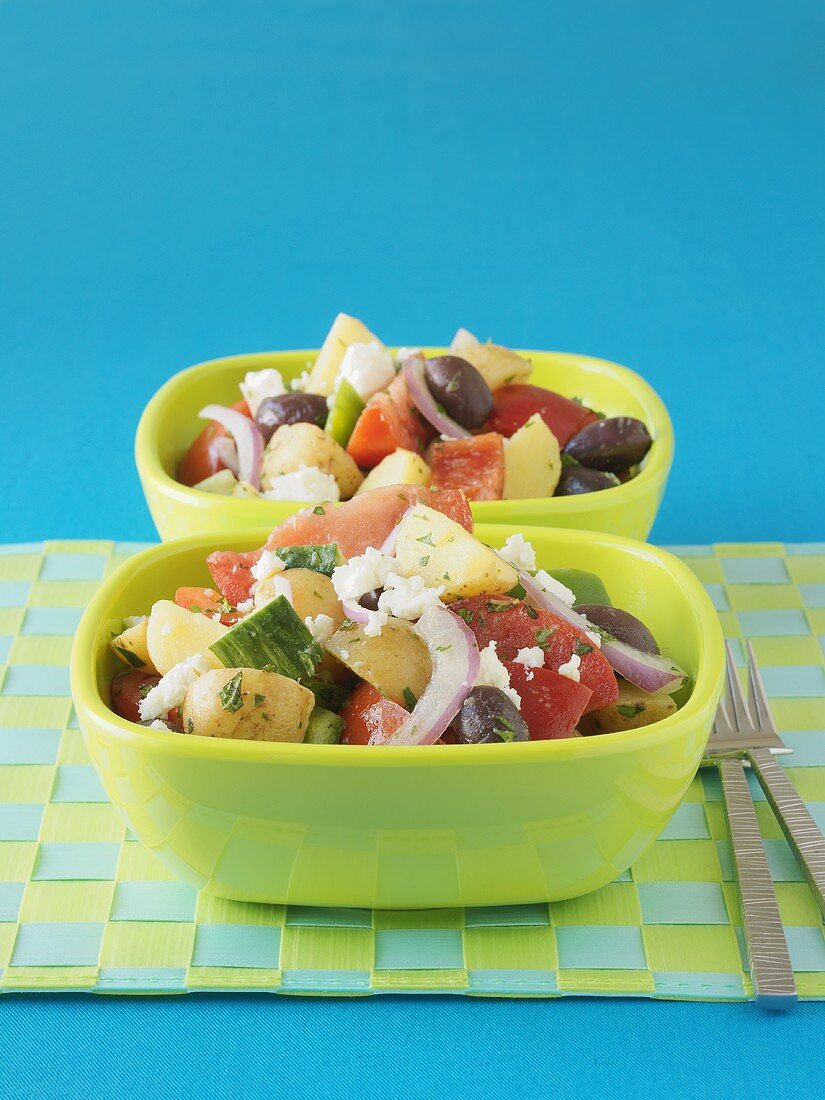 Greek salad with new potatoes