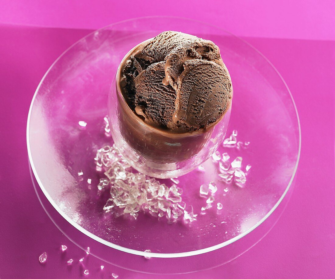 Chocolate ice cream and crushed ice