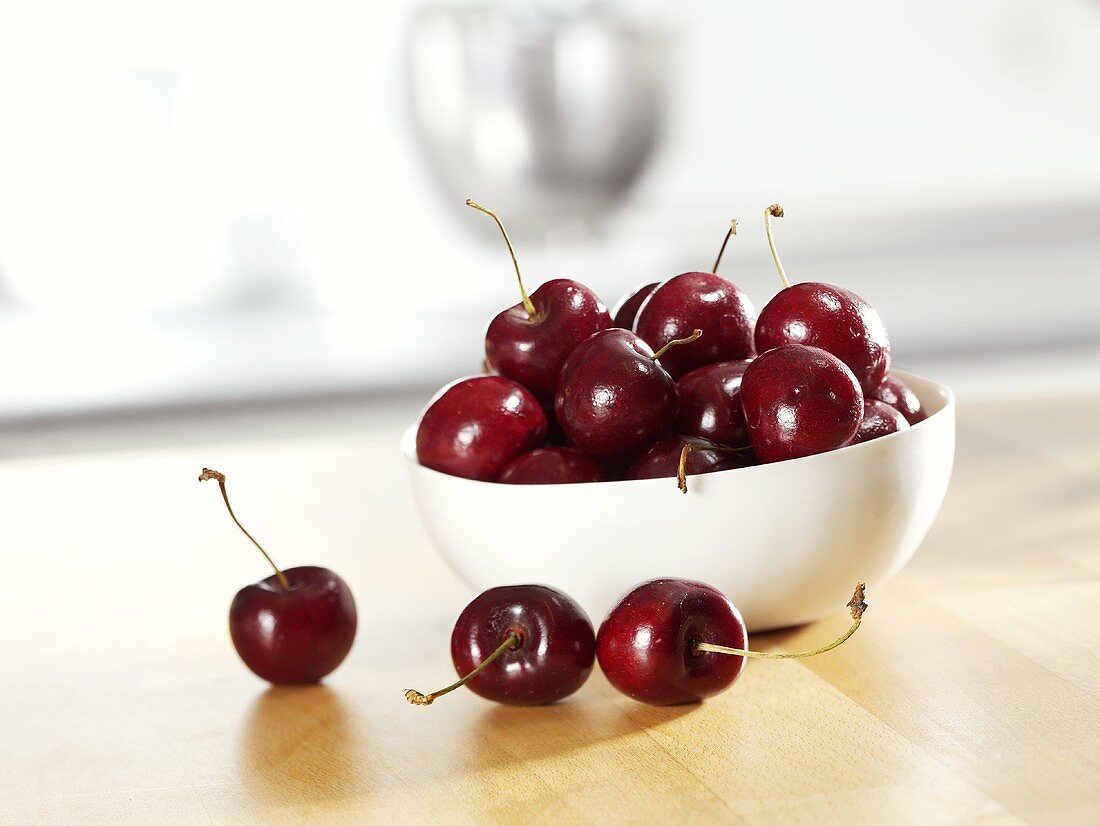 Cherries in white bowl