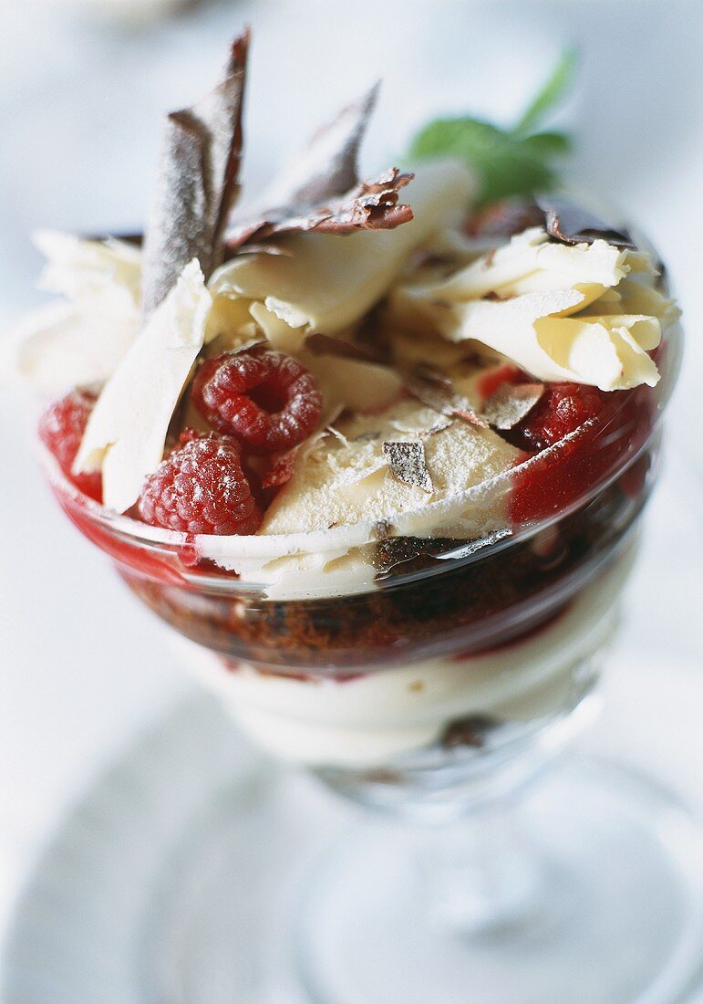 Raspberry trifle with white chocolate