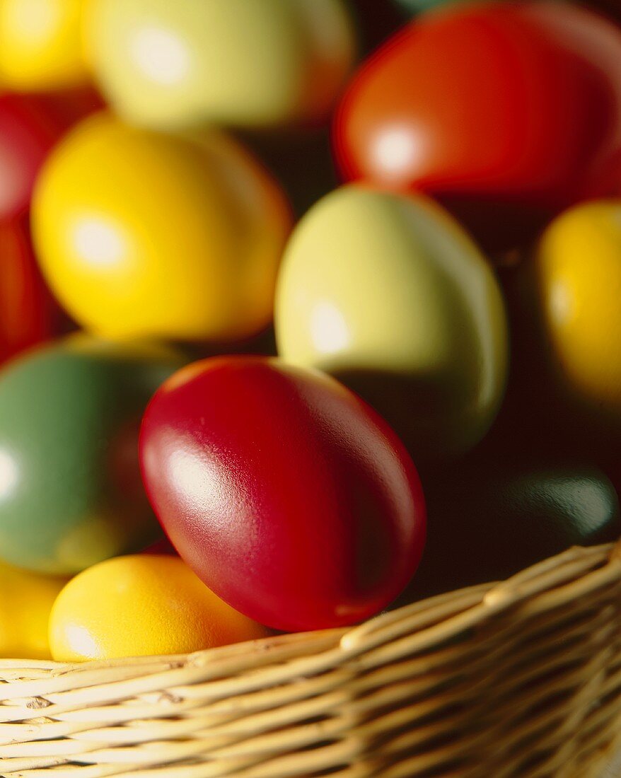 Colourful Easter eggs in a basket