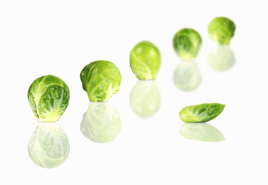 Brussels sprouts on a reflecting surface