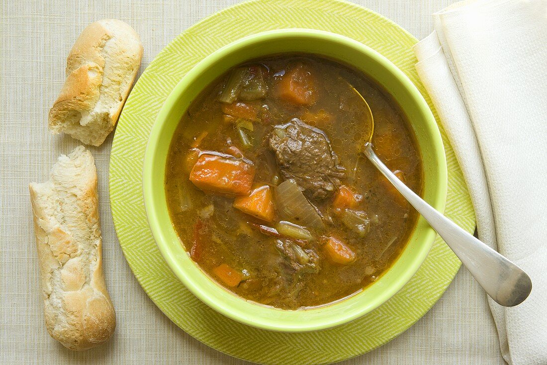 Bowl of Tuscan Beef Stew; Bread Stick