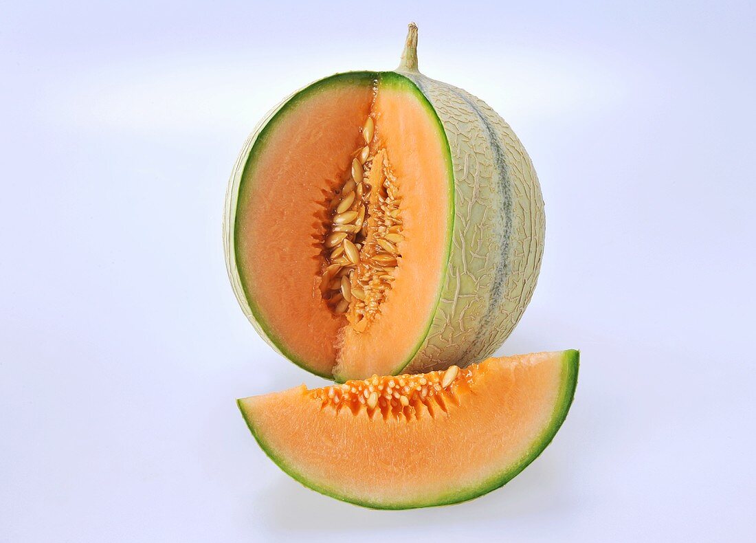 Cantaloupe melon with a section removed