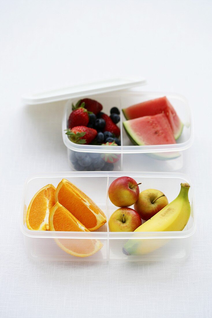 Fresh fruit in plastic boxes
