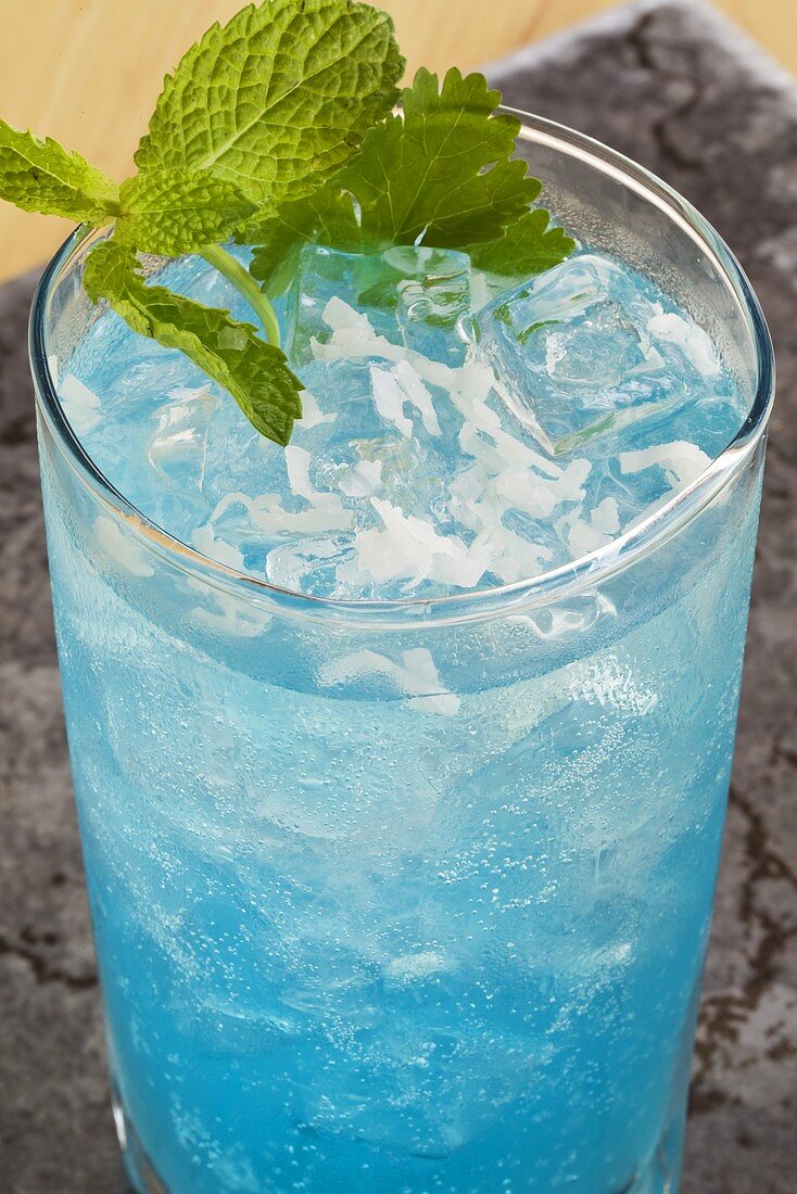Blue Mojito with Mint Garnish